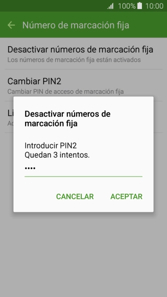 Introduce el código PIN2 y pulsa ACEPTAR.