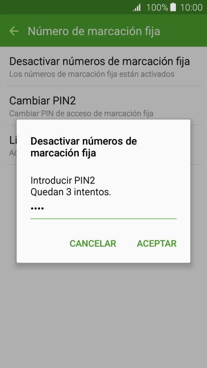 Introduce el código PIN2 y pulsa ACEPTAR.