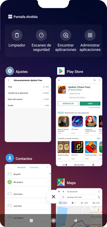 Para cerrar una sola aplicación en ejecución, desliza el dedo hacia la derecha sobre la aplicación deseada.