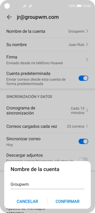 Introduce el nombre de la cuenta y pulsa CONFIRMAR.