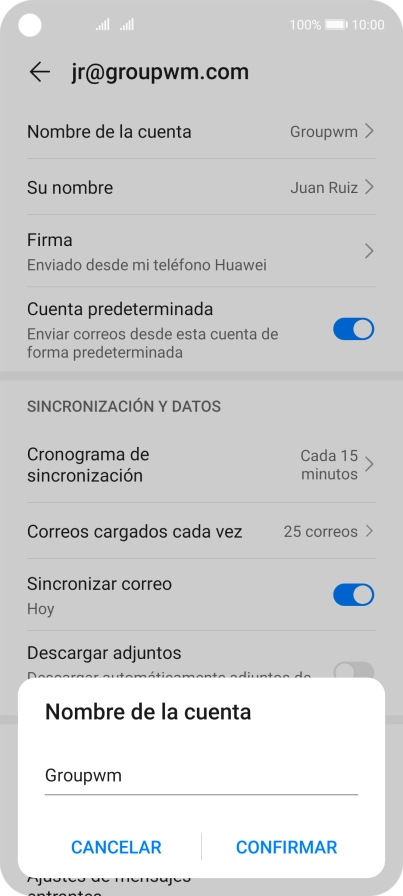 Introduce el nombre de la cuenta y pulsa CONFIRMAR.