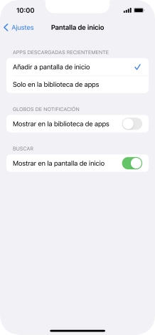 Para añadir nuevas apps descargadas a la pantalla de inicio y a la biblioteca de apps, pulsa Añadir a pantalla de inicio.