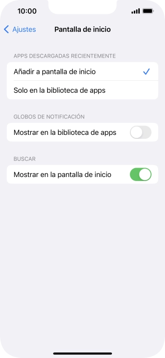 Para añadir nuevas apps descargadas a la pantalla de inicio y a la biblioteca de apps, pulsa Añadir a pantalla de inicio.