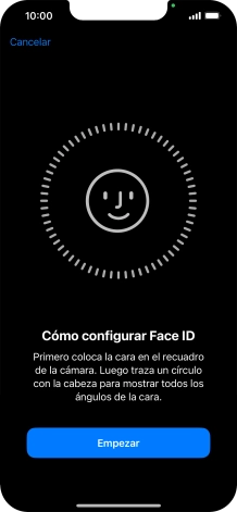 Pulsa Empezar y sigue las indicaciones de la pantalla para crear un código de seguridad con la función de reconocimiento facial (Face ID).