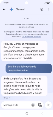 La propuesta de texto de Gemini se visualiza ahora en la pantalla.
