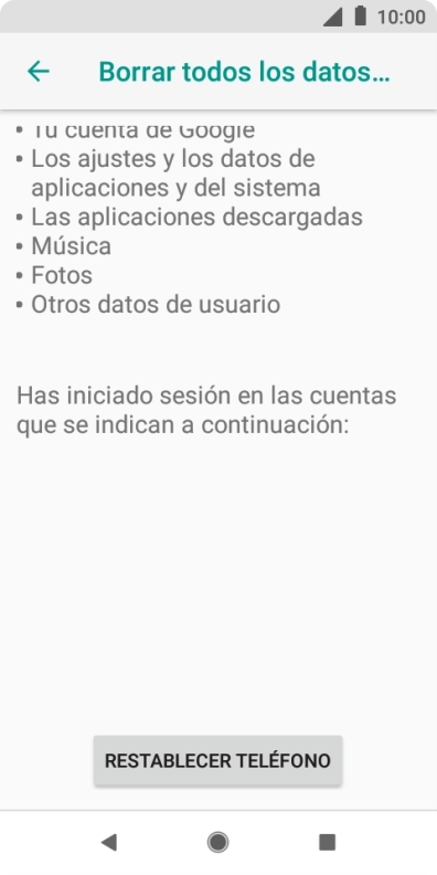 Pulsa RESTABLECER TELÉFONO.
