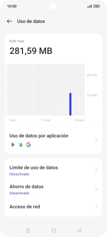 El consumo total de datos se visualiza ahora en la pantalla.