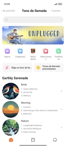 Si deseas seleccionar un timbre de llamada que no sea un timbre de llamada predeterminado, pulsa Elige un tono de lla... y sigue las indicaciones de la pantalla para seleccionar la melodía deseada.