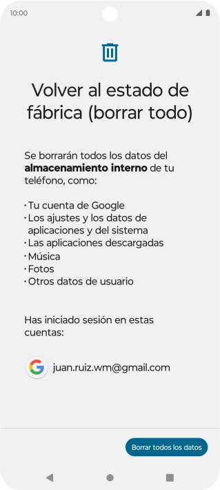 Pulsa Borrar todos los datos.