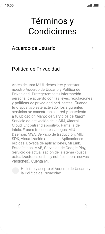 Pulsa en el campo  para aceptar los términos y condiciones.