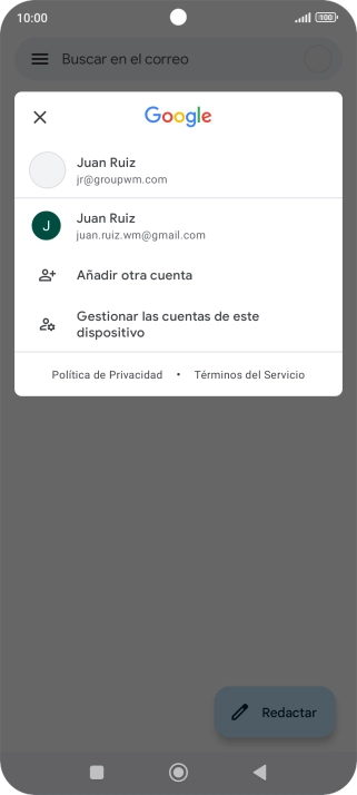 Pulsa la cuenta de correo electrónico deseada. Pulsa la cuenta de correo electrónico deseada.