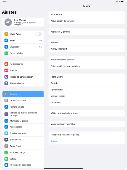 Pulsa Transferir o restablecer el iPad.