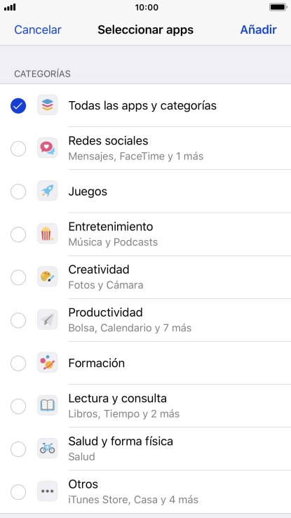 Selecciona las categorías deseadas.