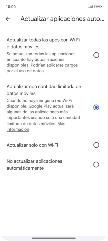 Para activar la actualización automática de apps a través de la red móvil, pulsa el campo junto a 