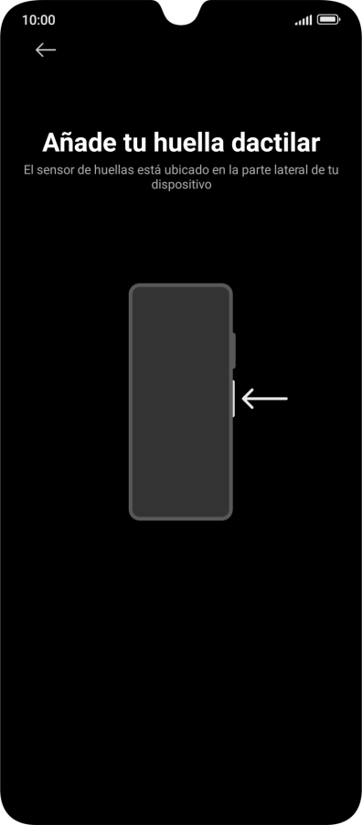 Sigue las indicaciones de la pantalla para crear una huella digital como código de seguridad.