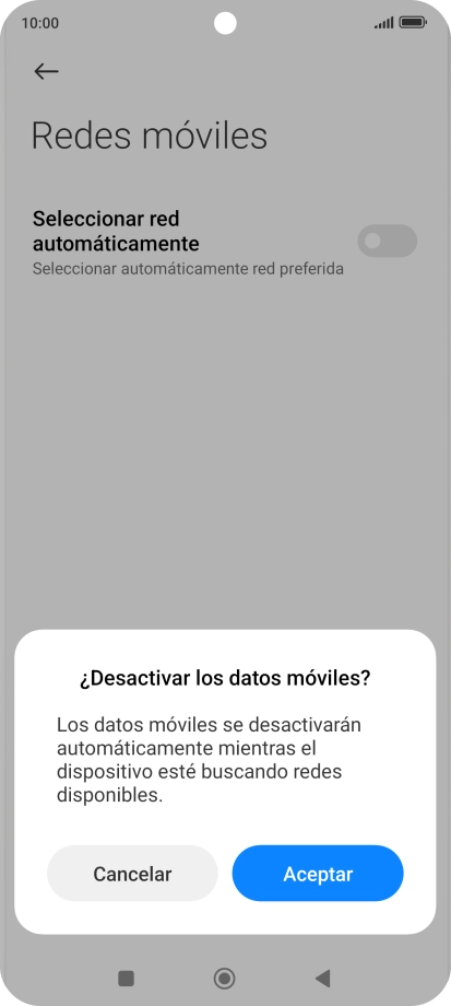 Pulsa Aceptar y espera mientras el teléfono está buscando redes.