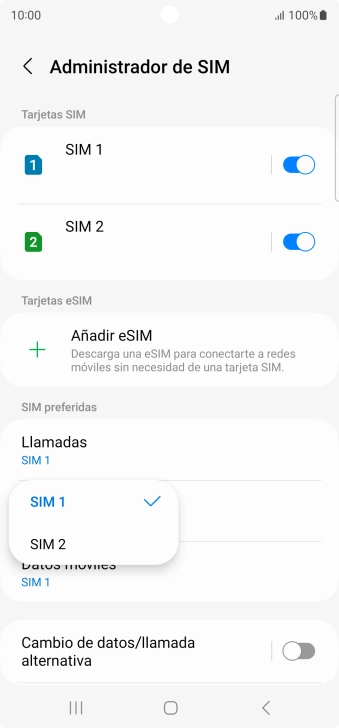 Pulsa la tarjeta SIM deseada.
