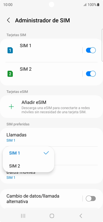 Pulsa la tarjeta SIM deseada.