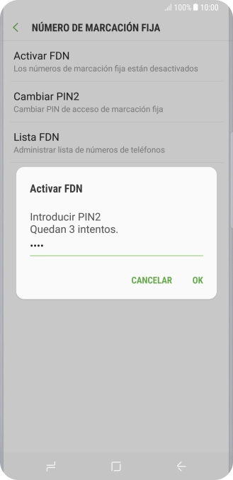 Introduce el código PIN2 y pulsa OK.