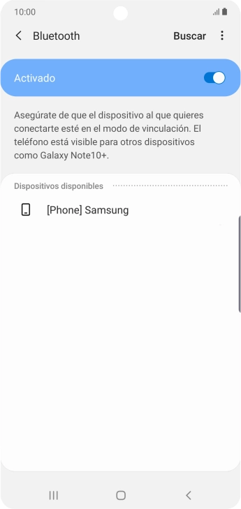 Pulsa el dispositivo Bluetooth deseado y sigue las indicaciones de la pantalla para vincular el dispositivo al teléfono.