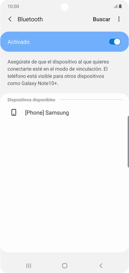 Pulsa el dispositivo Bluetooth deseado y sigue las indicaciones de la pantalla para vincular el dispositivo al teléfono.