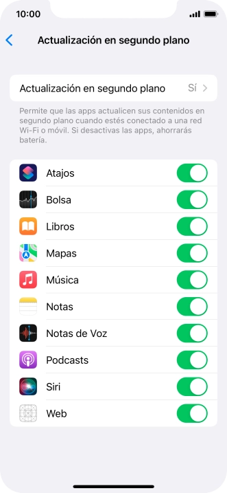 Pulsa Actualización en segundo plano.