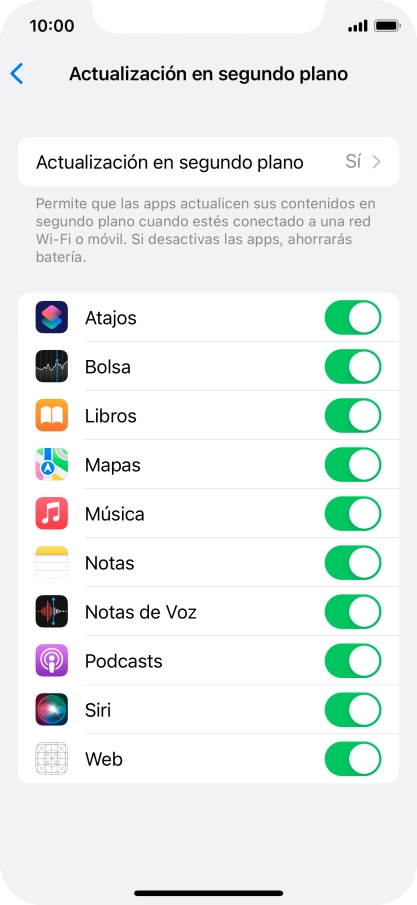 Pulsa Actualización en segundo plano.