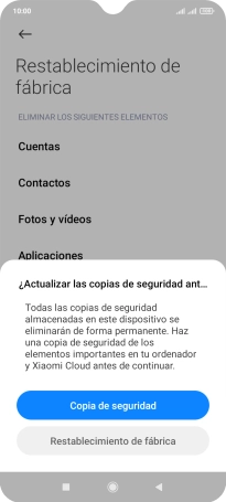 Pulsa Restablecimiento de fábrica.