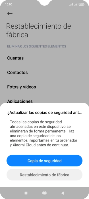 Pulsa Restablecimiento de fábrica.