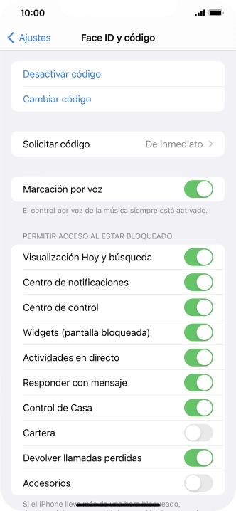 Pulsa Desactivar código e introduce el código de seguridad.