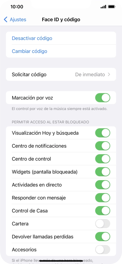 Pulsa Desactivar código e introduce el código de seguridad.