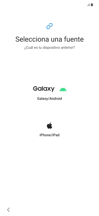Pulsa el ajuste deseado y sigue las instrucciones de la pantalla para transferir el contenido del otro teléfono.