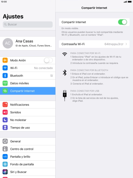 Pulsa Contraseña Wi-Fi e introduce una contraseña.