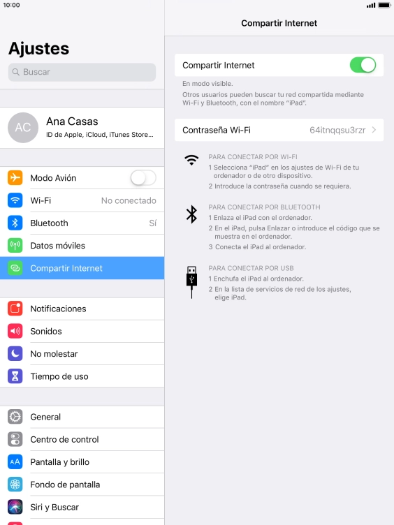 Pulsa Contraseña Wi-Fi e introduce una contraseña.
