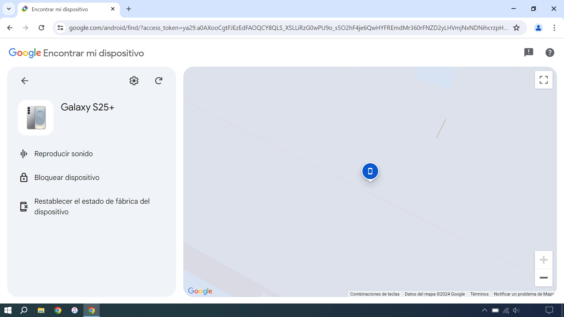 La última posición del teléfono se visualiza en el mapa.