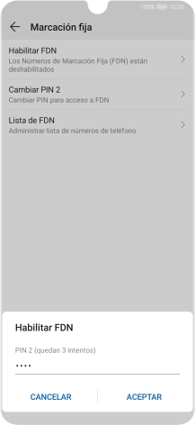 Introduce el código PIN2 y pulsa ACEPTAR.