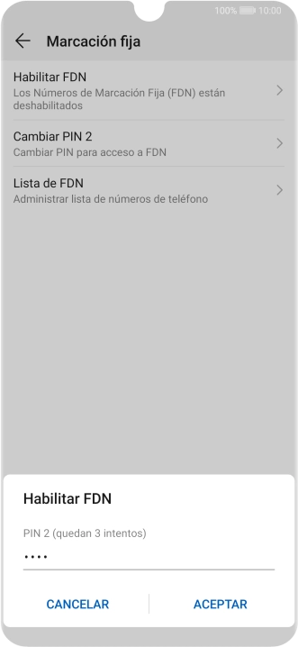 Introduce el código PIN2 y pulsa ACEPTAR.