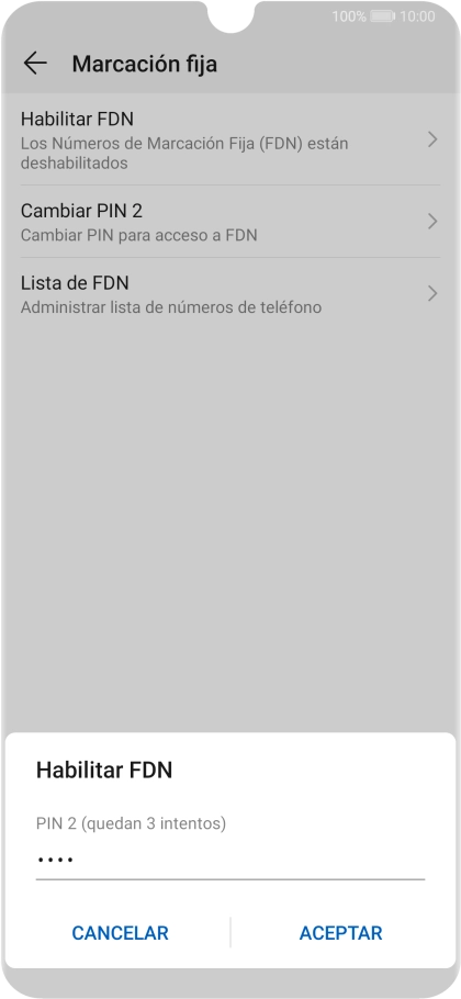 Introduce el código PIN2 y pulsa ACEPTAR.