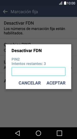 Introduce el código PIN2 y pulsa ACEPTAR.
