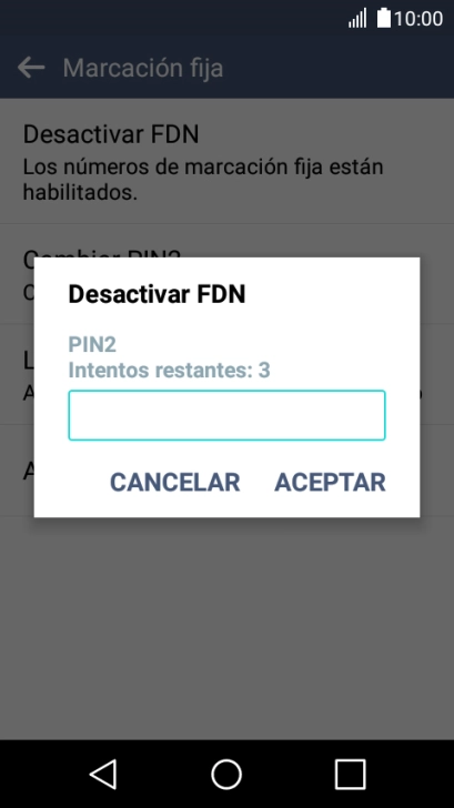 Introduce el código PIN2 y pulsa ACEPTAR.