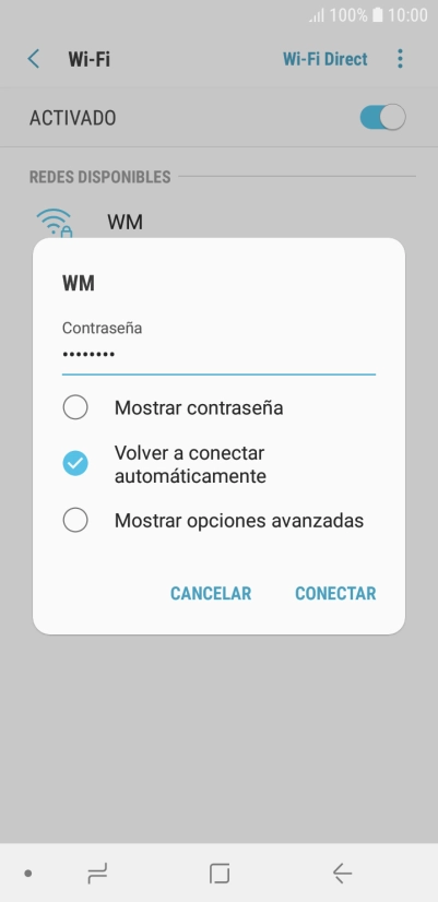 Introduce la contraseña de la red wifi y pulsa CONECTAR.