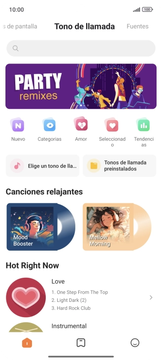 Si deseas seleccionar un timbre de llamada que no sea un timbre de llamada predeterminado, pulsa Elige un tono de lla... y sigue las indicaciones de la pantalla para seleccionar la melodía deseada. Si deseas seleccionar un timbre de llamada que no sea un timbre de llamada predeterminado, pulsa Elige un tono de lla... y sigue las indicaciones de la pantalla para seleccionar la melodía deseada.