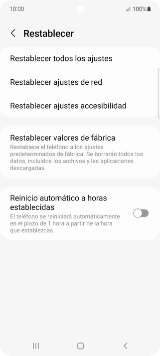 Pulsa Restablecer valores de fábrica.