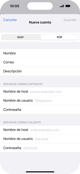 Pulsa Nombre de host e introduce el nombre del servidor de correo de entrada de tu proveedor de correo electrónico.