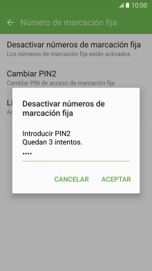 Introduce el código PIN2 y pulsa ACEPTAR.