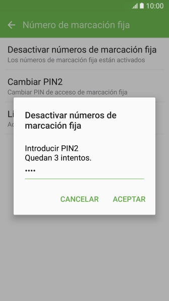 Introduce el código PIN2 y pulsa ACEPTAR.