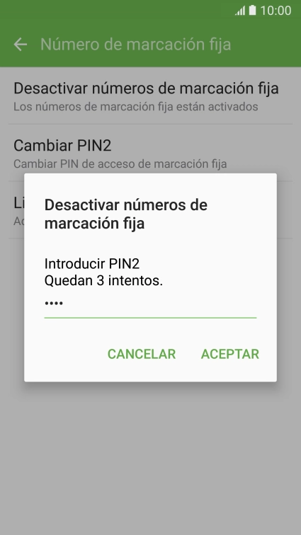 Introduce el código PIN2 y pulsa ACEPTAR.
