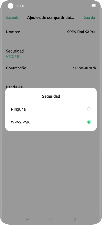 Pulsa WPA2 PSK para proteger la conexión wifi con una contraseña.