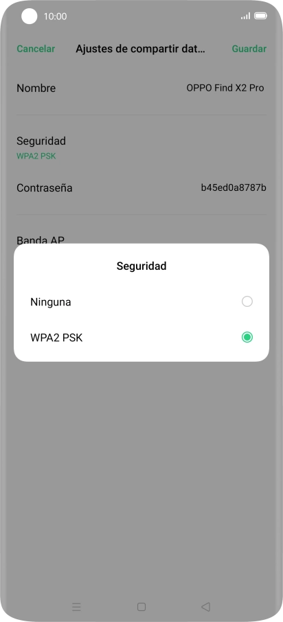 Pulsa WPA2 PSK para proteger la conexión wifi con una contraseña.