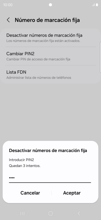 Introduce el código PIN2 y pulsa Aceptar.
